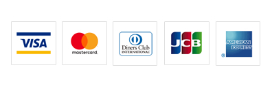 JCB、VISA、Master Card、Diners club、AMERICAN EXPRESS、UC、SAISON CARD、AEON、MUFG CARD、UFJ CARD、Nicos CARD、TOKYU CARD